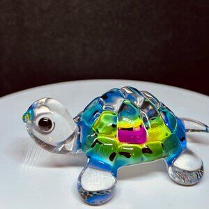 Tie Dye Turtle Glass Figurine Crystal Eyes Colorful Coastal Decor Gift